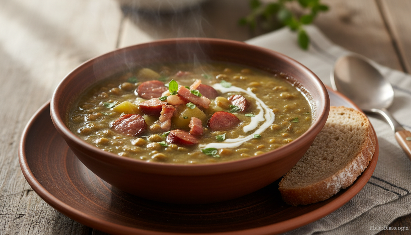 Grochówka wojskowa - sprawdzony przepis na gęstą i sycącą zupę z wędzonką