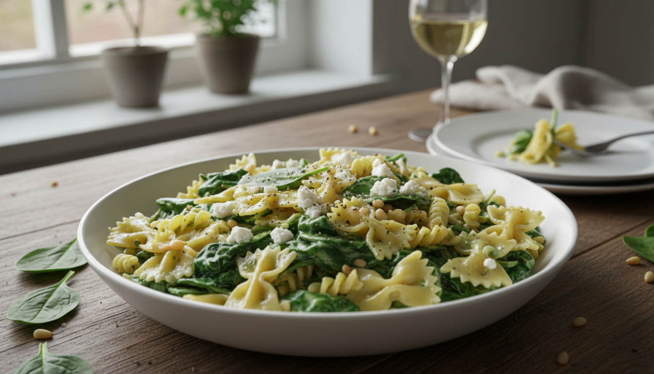Przepis na makaron ze szpinakiem - obłędnie kremowy sos w 15 minut
