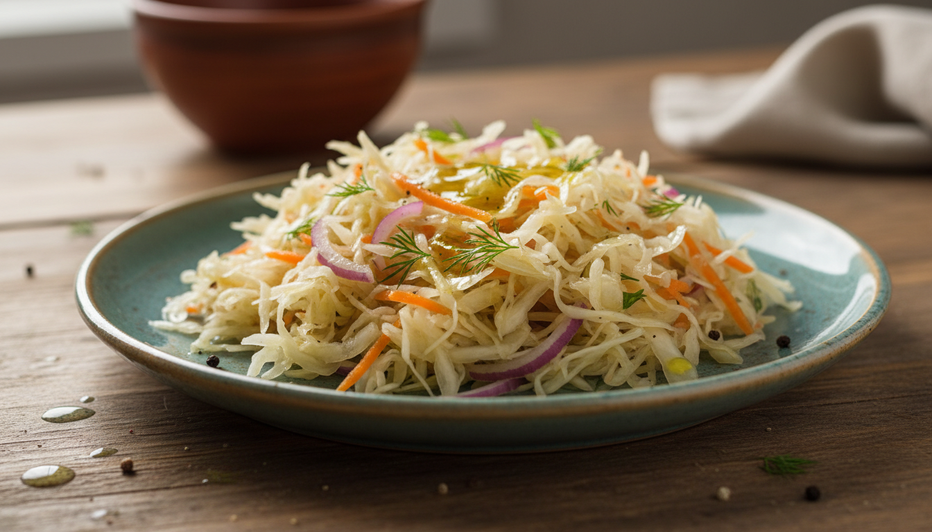 Surówka z kiszonej kapusty - przepis na idealnie chrupiącą bombę witaminową do obiadu