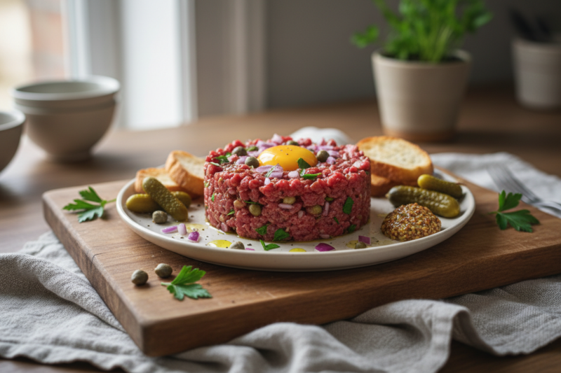 Tatar wołowy - przepis na idealnie doprawione mięso w restauracyjnym stylu